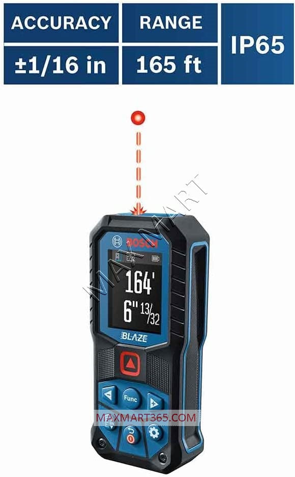 Bosch GLM165-22 Blaze 165ft Red Laser Distance Tape Measurer w/ Color Screen & Measurement Rounding