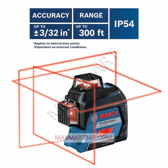 Bosch GLL3-300 Red 200ft 360-Degree 3-Plane Self Leveling Laser Level Kit