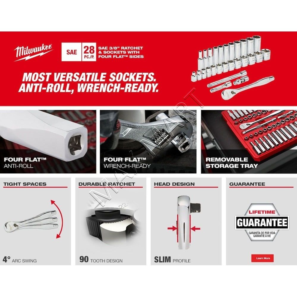 Milwaukee 48-22-9481 PACKOUT 3/8-inch Drive SAE Ratchet and Socket Mechanics Tool Set (28-Piece)