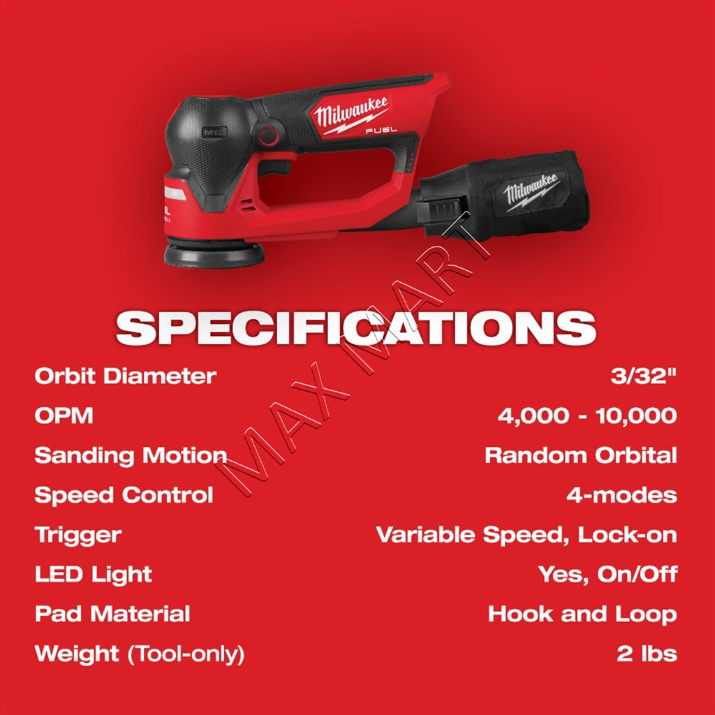 Milwaukee 2535-20 M12 FUEL 3 英寸随机轨道细节砂光机（仅工具）