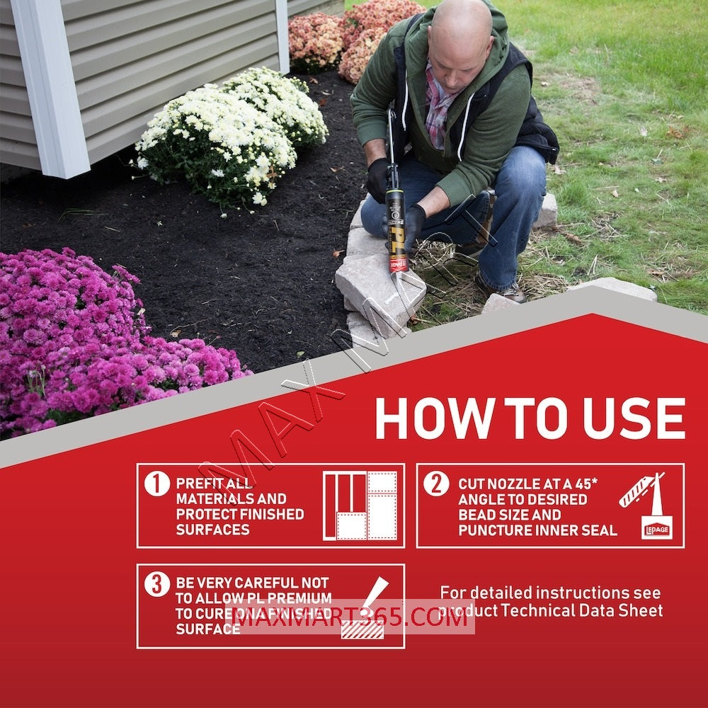 LePage PL Premium Construction Adhesive, Interior/Exterior, Waterproof - 825ml