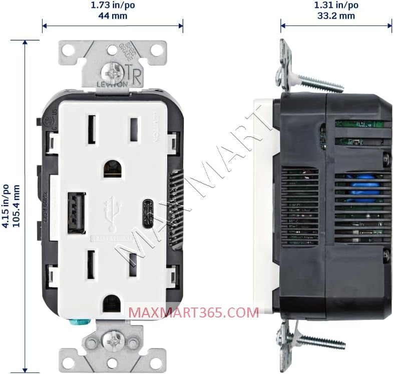 Leviton Decora+ 5.1A 25W USB-A & USB-C Tamper-Resistant TR Receptacle Outlet Plug - White