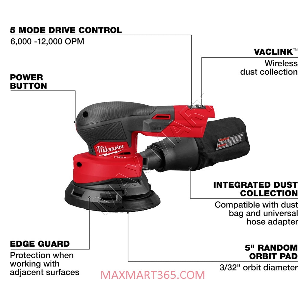 Milwaukee 2837-20 M18 FUEL 5-inch Random Orbital Sander (Tool Only)