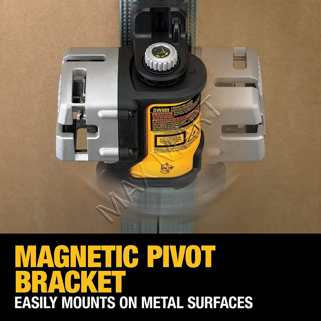 DEWALT 50ft & 165ft Red Self-Leveling 3-Beam Cross Line Laser Level Kit DW089K DW089