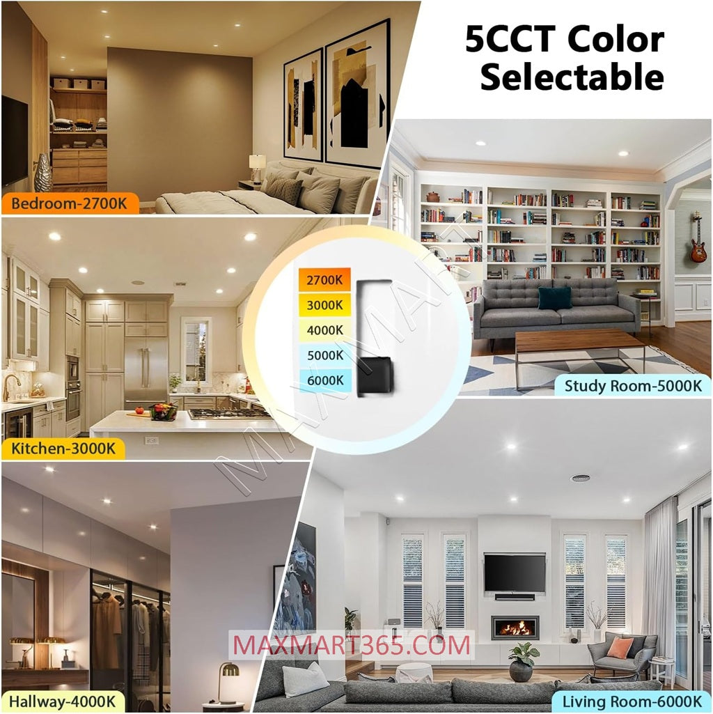 4-Inch 5CCT Black Gimbal LED Recessed Slim PotLight with Junction Box, 360 Rotation, Dimmable, IC Rated, ETL Certified, Damp Rated, Indoor/Outdoor