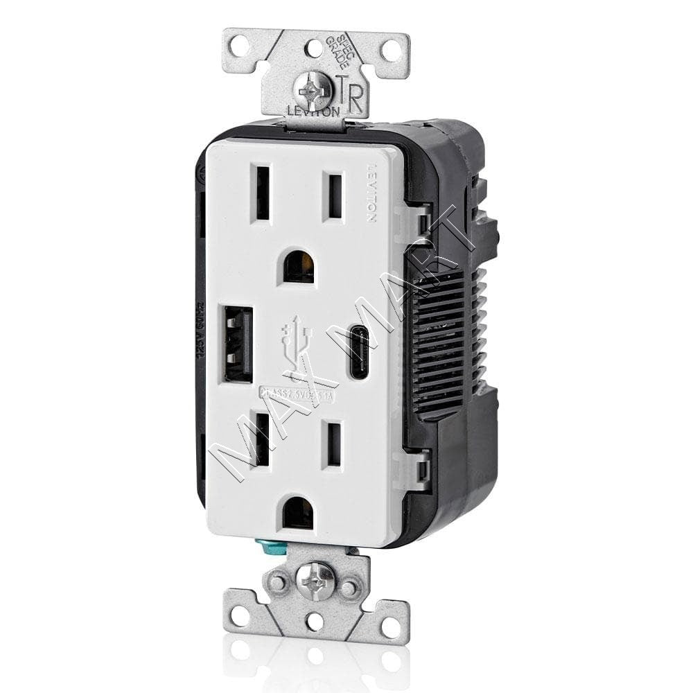 Leviton 5.1A 25W USB Type A/C Charger Receptacle Outlet Plug (2-Pack) - White T5633-W