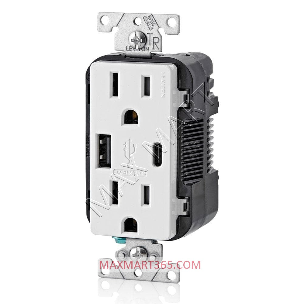 Leviton Decora+ 5.1A 25W USB-A & USB-C Tamper-Resistant TR Receptacle Outlet Plug - White