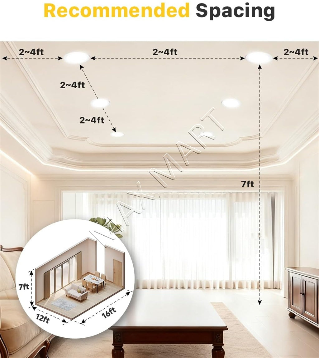 4-Inch 3CCT LED Recessed Slim PotLight with Junction Box, 10W 850LM Dimmable, 3000K/4000K/5000K, IC Rated, ETL Certified, Damp Rated, Indoor/Outdoor
