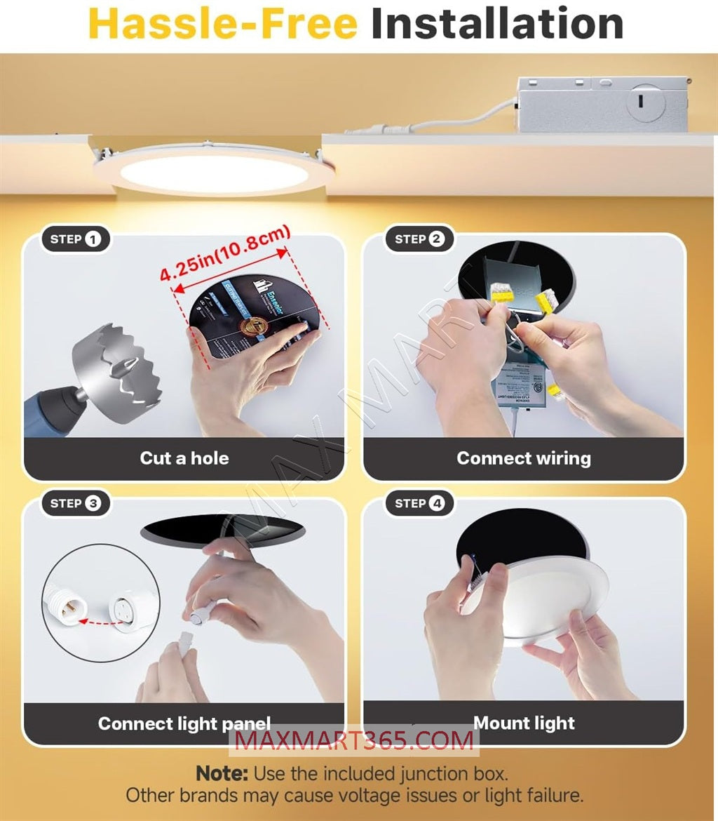 4-Inch 5CCT LED Recessed Slim PotLight with Junction Box, Dimmable, IC Rated, ETL Certified, Damp Rated, Indoor/Outdoor