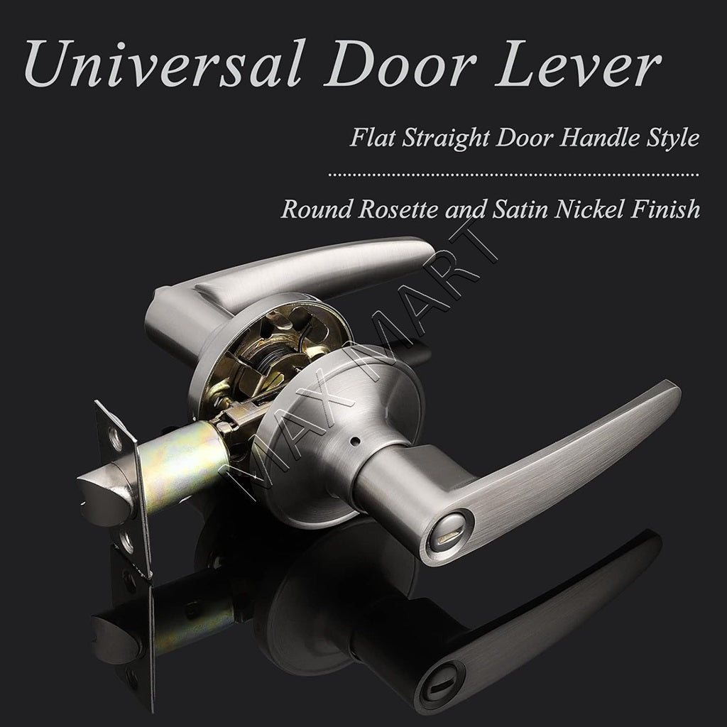 Round Door Lock Lockset for Bedroom Bathroom, Privacy Door Lever Handle - Satin Nickel