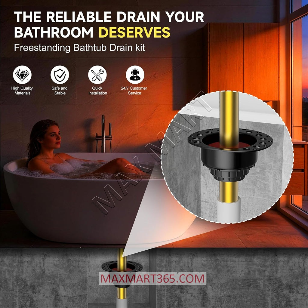 Freestanding Tub Bathtub Drain Rough-in Kit, for Floor Mounted & Copper Bathtub, with Brass Tail Pipe and ABS Adapter