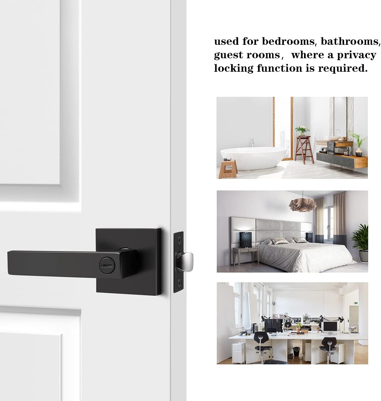 Square Door Lock Lockset for Bedroom Bathroom, Privacy Door Lever Handle - Matte Black