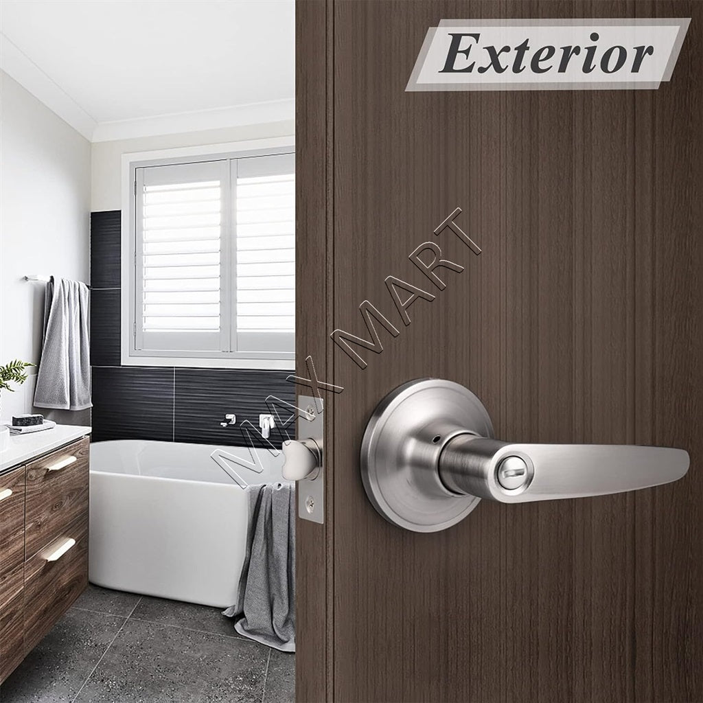 Round Door Lock Lockset for Bedroom Bathroom, Privacy Door Lever Handle - Satin Nickel