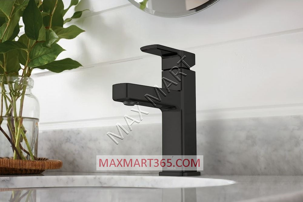 MOEN Zoni 84840BL 4-inch Centerset/Single Hole Bathroom Sink Faucet Tap - Matte Black (Drain and Valve Included)