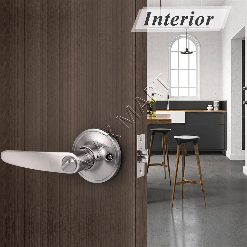 Round Door Lock Lockset for Bedroom Bathroom, Privacy Door Lever Handle - Satin Nickel