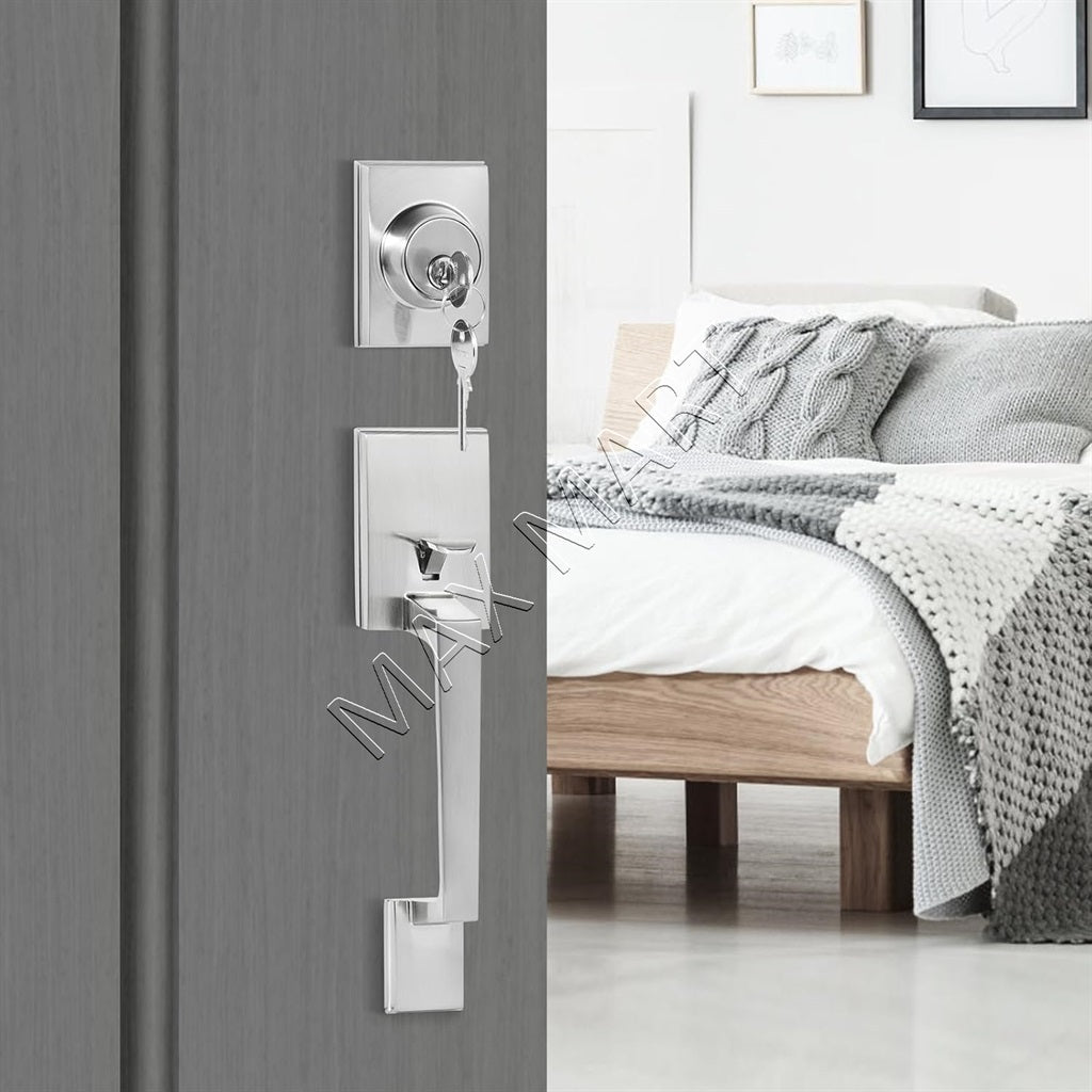 Entry Entrance Front Door Handle and Deadbolt Lock Set - Chrome