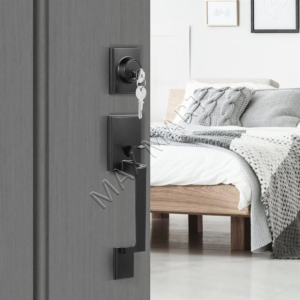 Entry Entrance Front Door Handle and Deadbolt Lock Set - Matte Black