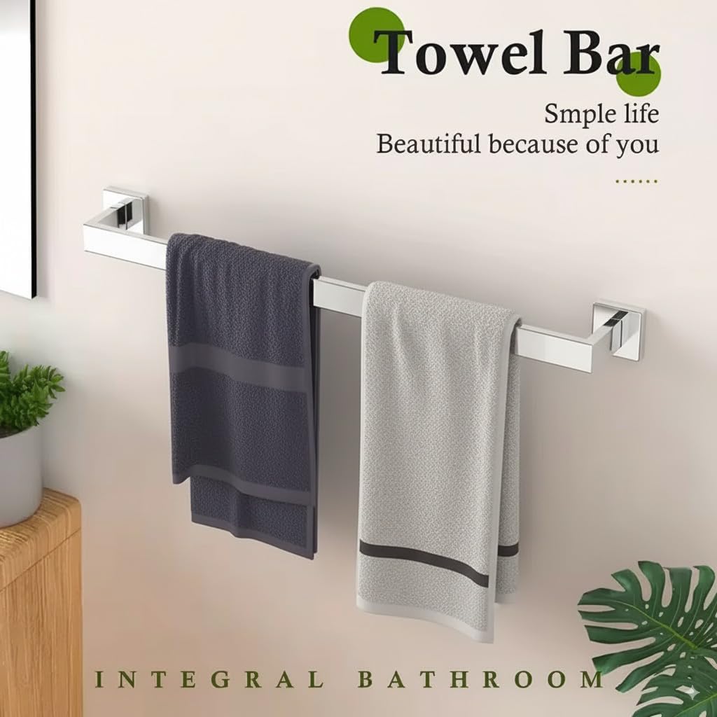 24-Inch 3-Pieces Square Towel Rack Kit Set for Bathroom, Towel Bar, Toilet Paper Holder, and Towel Robe Hook