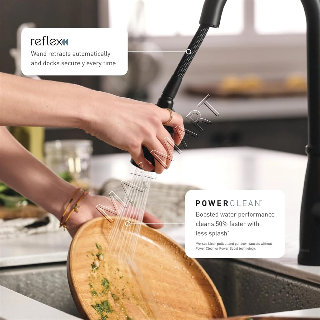 MOEN Adler 87233BL Pull-Down Sprayer Kitchen Faucet with Power Clean and Reflex - Matte Black