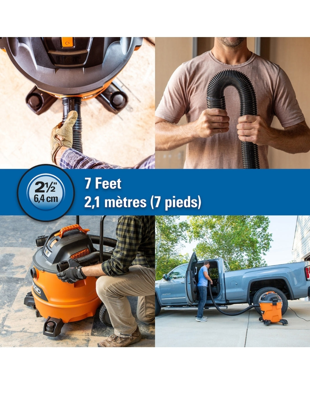 RIDGID 2-1/2 英寸 x 7 英尺 Tug-A-Long 通用锁定柔性真空软管，适用于干湿车间吸尘器