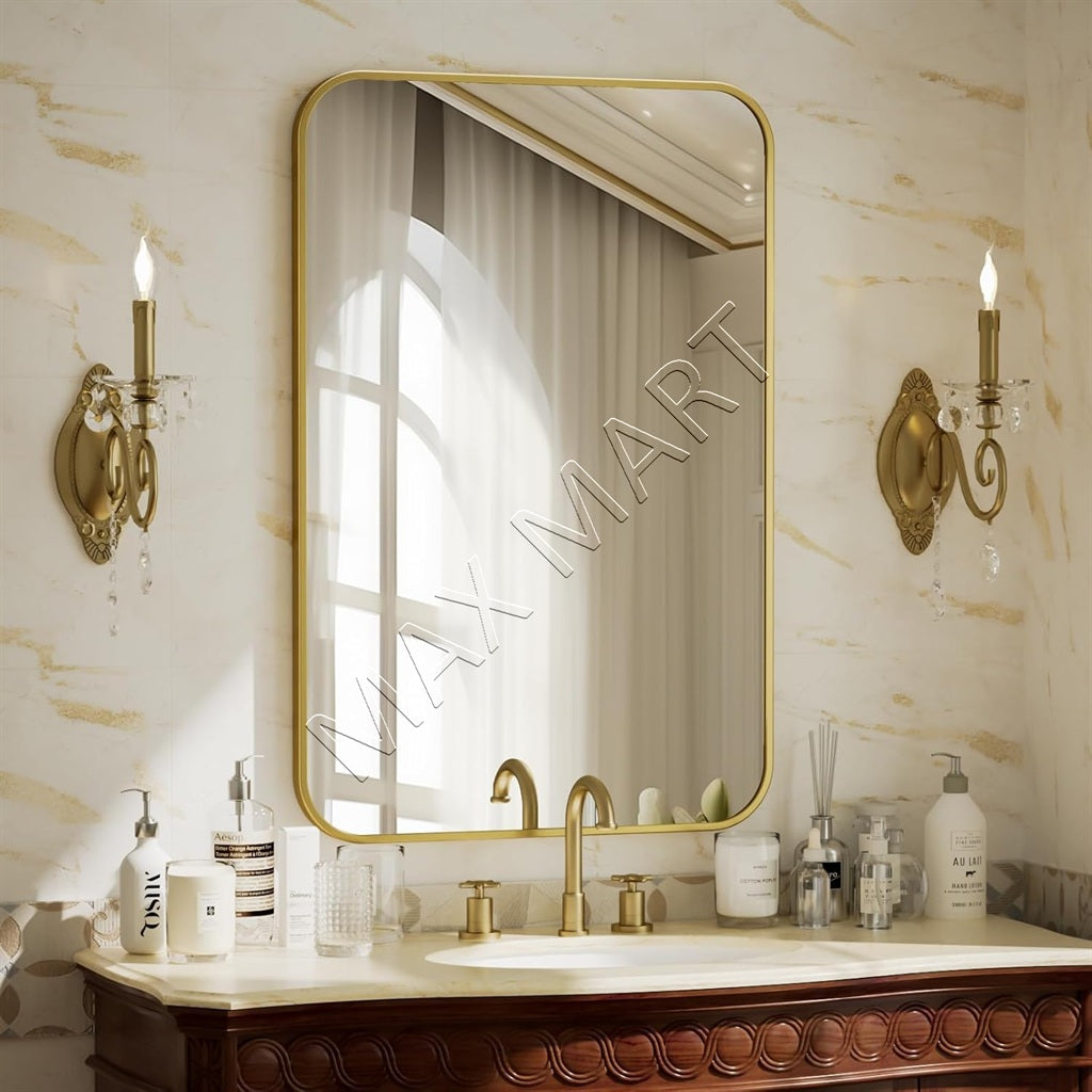 Rectangular Wall Mirror with Aluminum Alloy Frame, Modern Vanity Mirror for Bathroom, Bedroom or Entryway, Horizontal or Vertical Mount